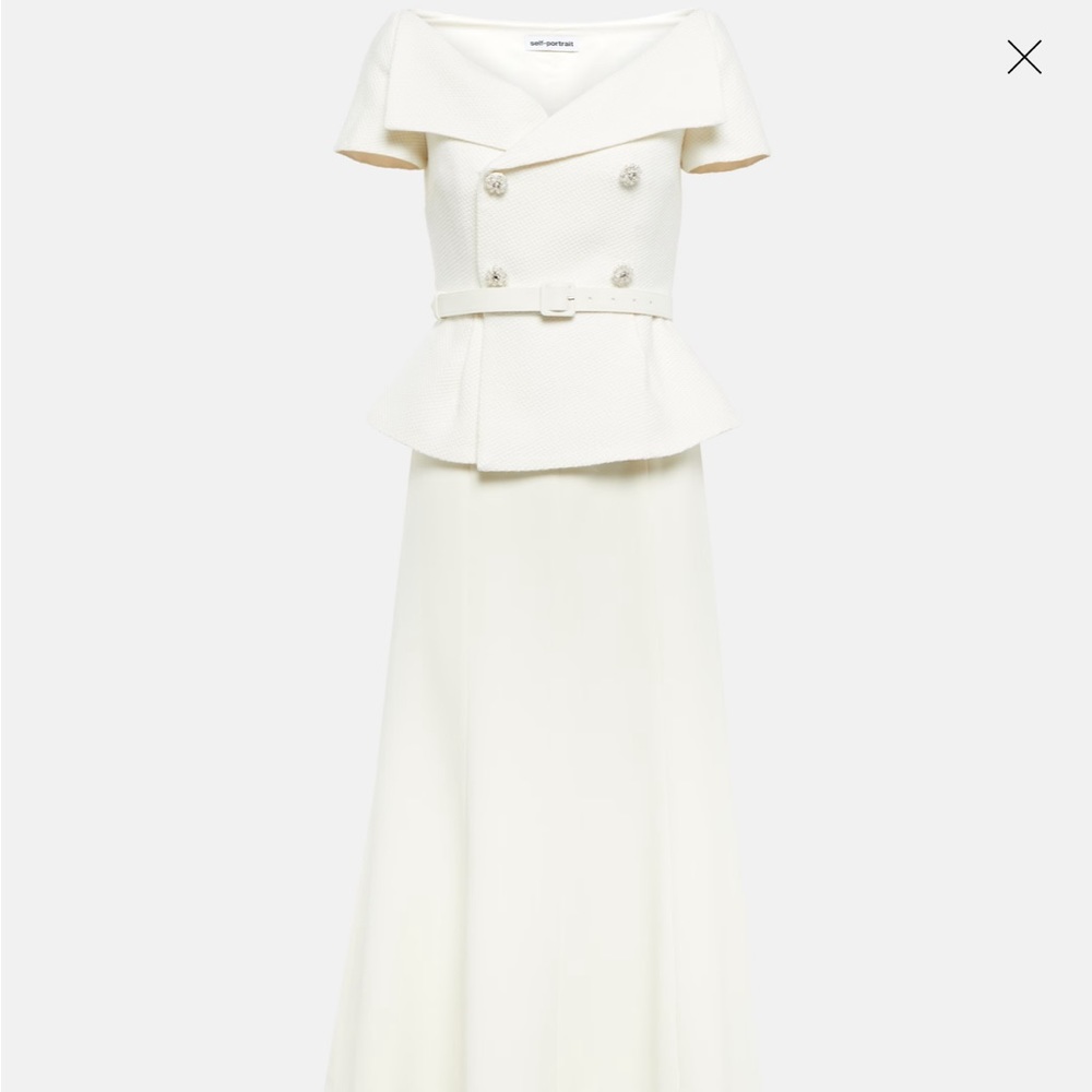 Self Portrait Cream Boucle Midi Dress White worn once only size 4